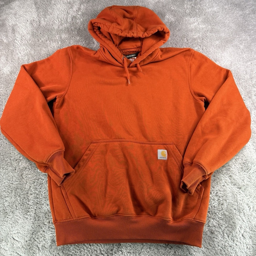 Carhartt Rain Defender Mens S Orange Loose Fit Pullover Hoodie Heavyweight